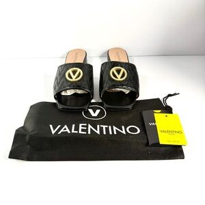 Valentino Aphrodite Black Slides with Gold Logo